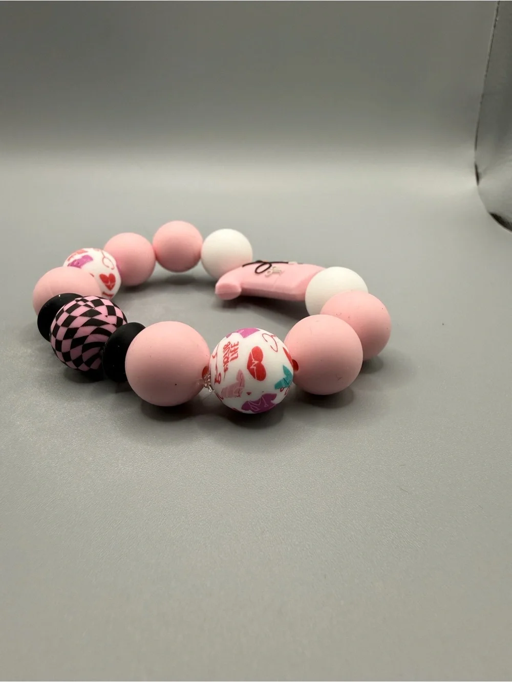 Pink Nurse Scrub Bead Silicone Keychain Bracelet - Handmade #K0314C